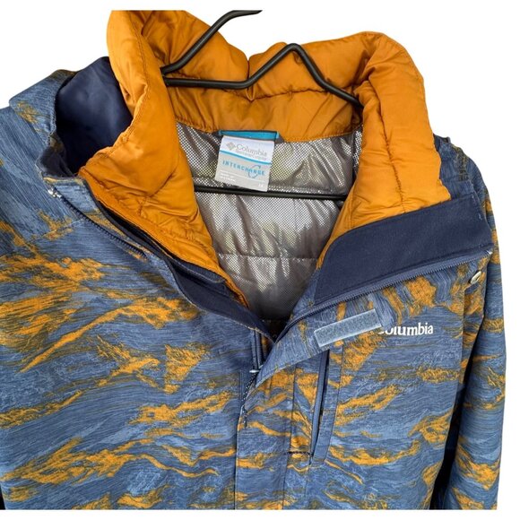 Columbia Mens Large Interchange Jacket Blue/Gold Camouflage Waterproof Coat - Picture 3 of 12